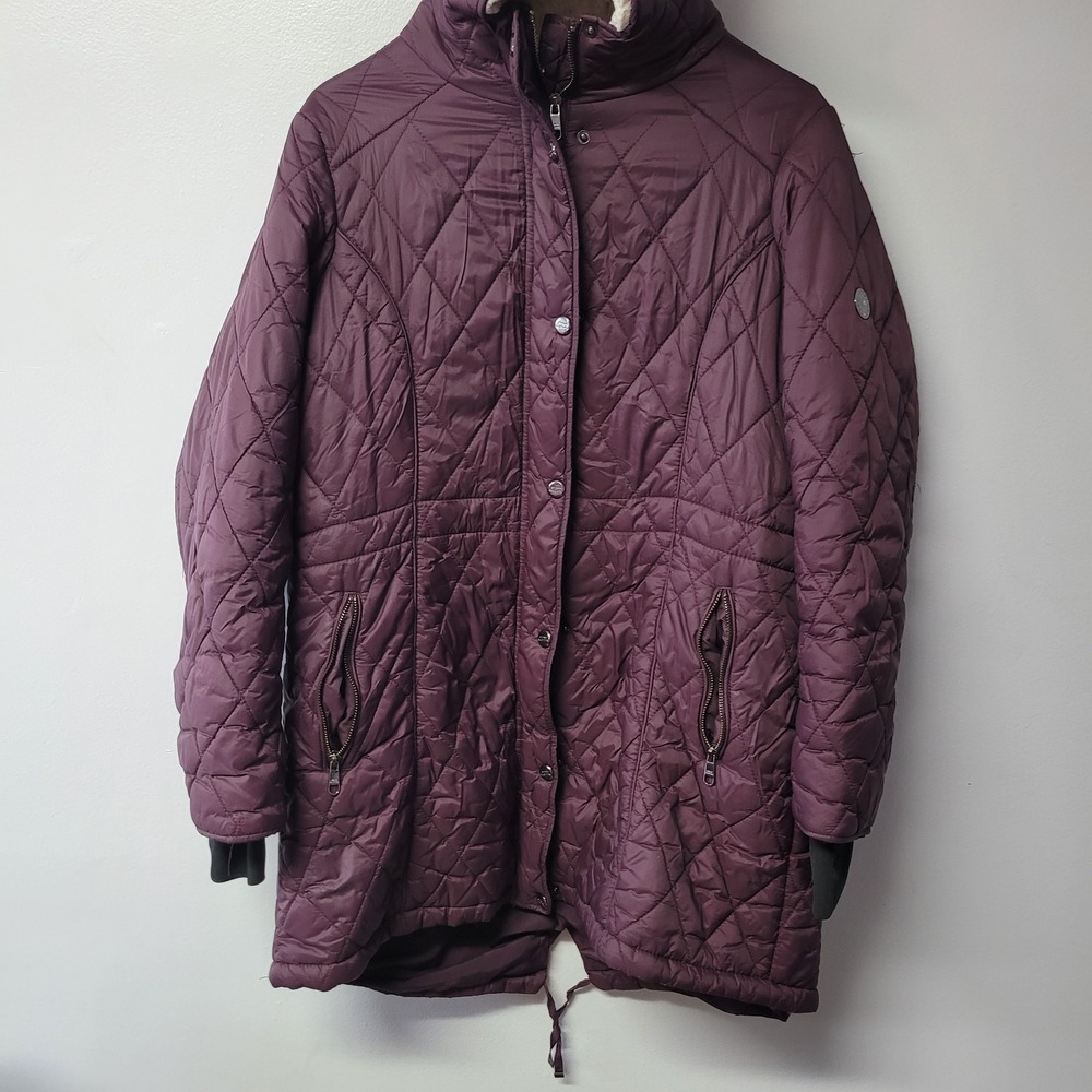 Steve Madden Womens Quilted Anorak Jacket Plum‎ Purple Sherpa Lined Hood XL
